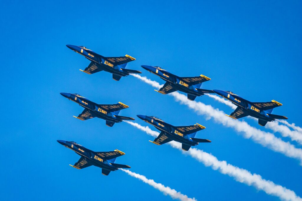 Six Blue Angels in formation